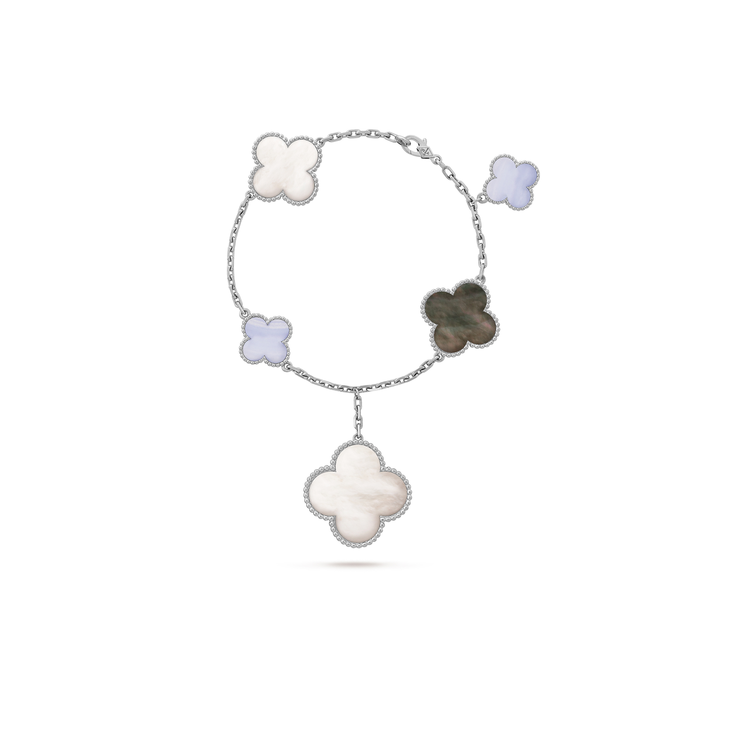VAN CLEEF ARPELS MAGIC ALHAMBRA BRACELET, 5 MOTIFS - WHITE GOLD, CHALCEDONY, MOTHER-OF-PEARL VCARL62400 VAN CLEEF ARPELS MAGIC ALHAMBRA BRACELET, 5 MOTIFS - WHITE GOLD, CHALCEDONY, MOTHER-OF-PEARL VCARL62400